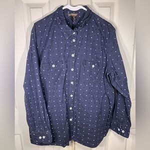 Women’s 2X Bit & Bridle Blue Horse Print Button‎ Down Long Sleeve Cotton